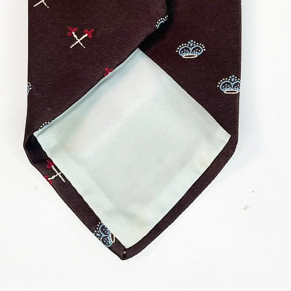 Alderman Reed Crown Print Mens Neck Tie Brown Blue Red Made in USA